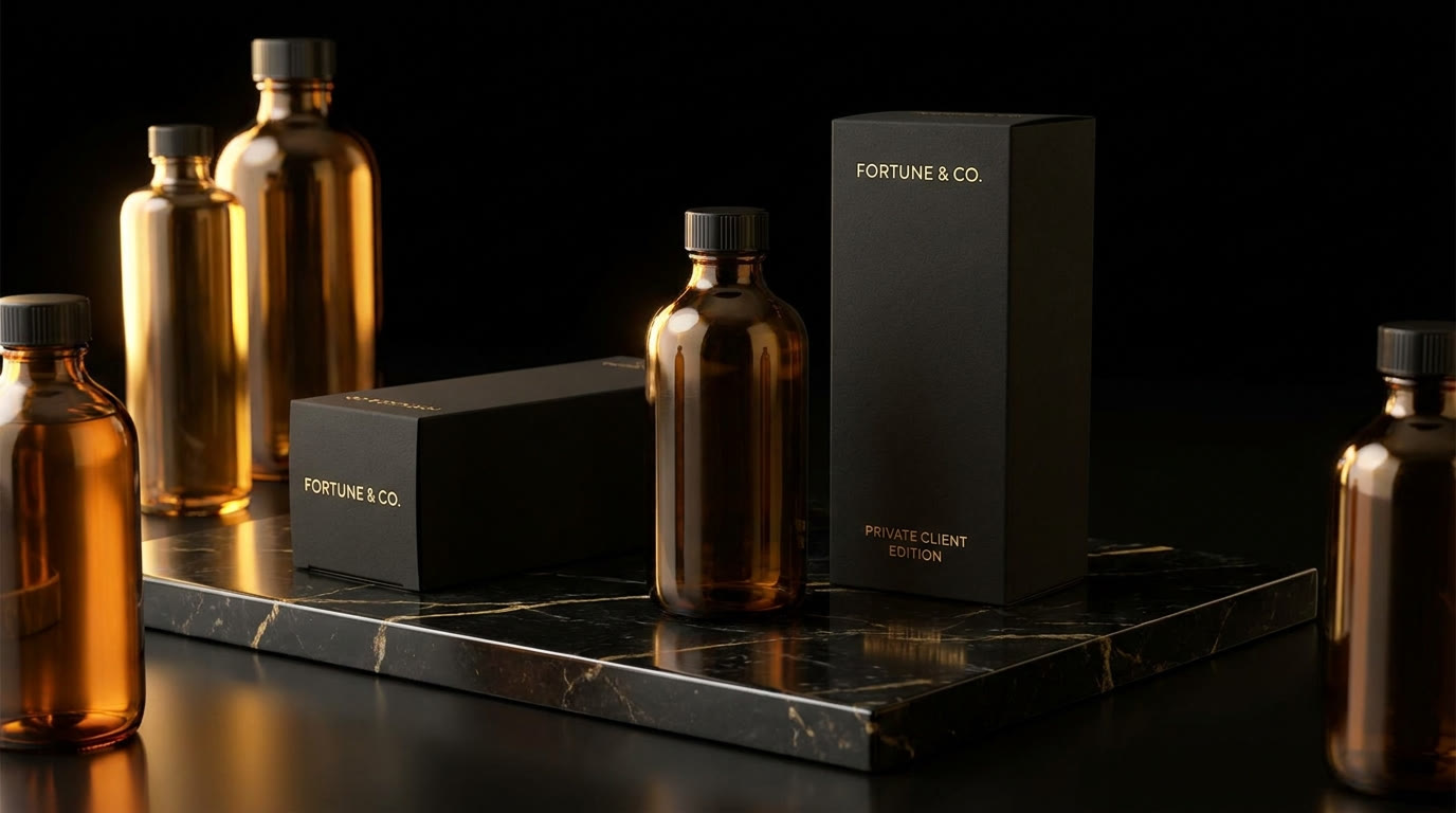 Premium bottles on black marble