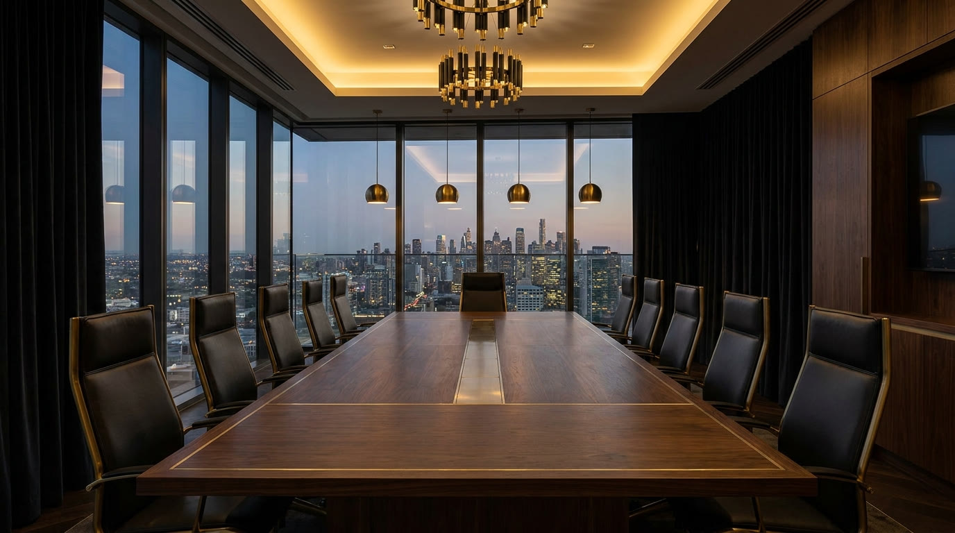 Executive boardroom at dusk