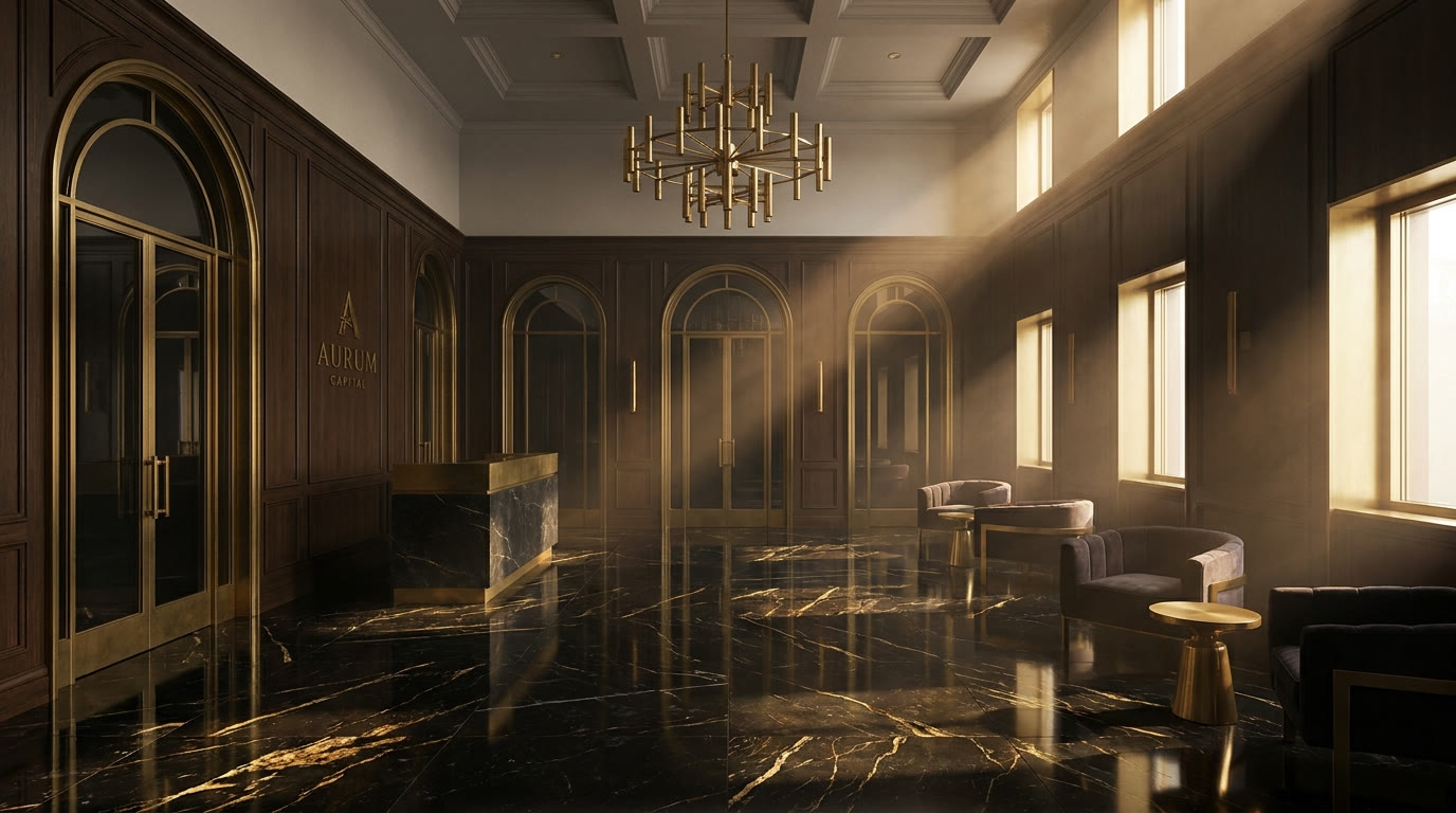 Marble lobby with brass details