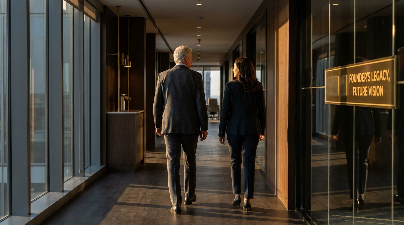 Founder and successor walking together